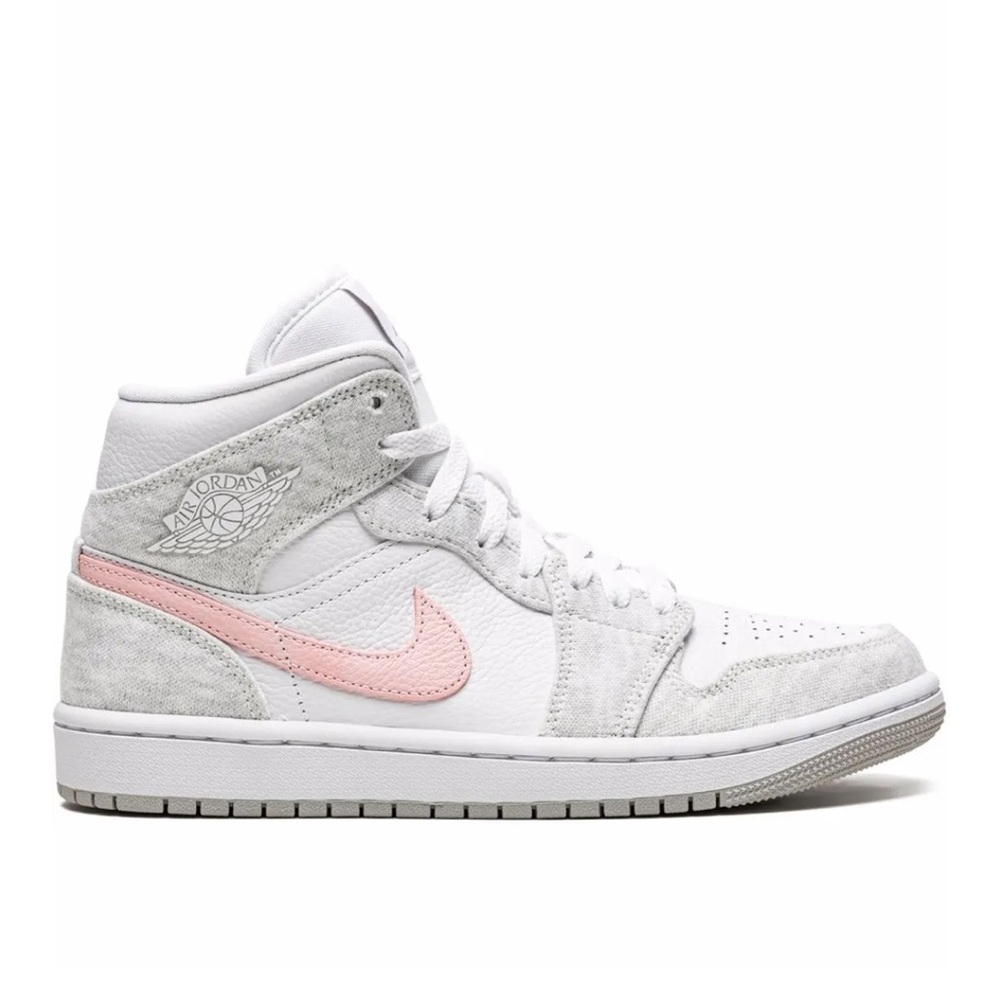 Nike Women's Air Jordan 1 Mid Sneakers SE - Heather Grey + Pink